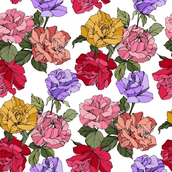 Hermosas Rosas Vectoriales Flores Botánicas Florales Hojas Salvajes Primavera Tinta — Archivo Imágenes Vectoriales