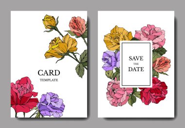 Gül çiçek beyaz kartlarla. Düğün kartları çiçek dekoratif oyulmuş mürekkep sanat ile. Teşekkür ederim, rsvp davet zarif kartları illüstrasyon grafik afiş ayarla. 