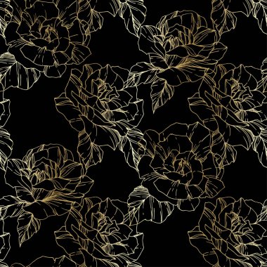 Beautiful vector roses. Golden engraved ink art. Seamless background pattern. Fabric wallpaper print texture. clipart