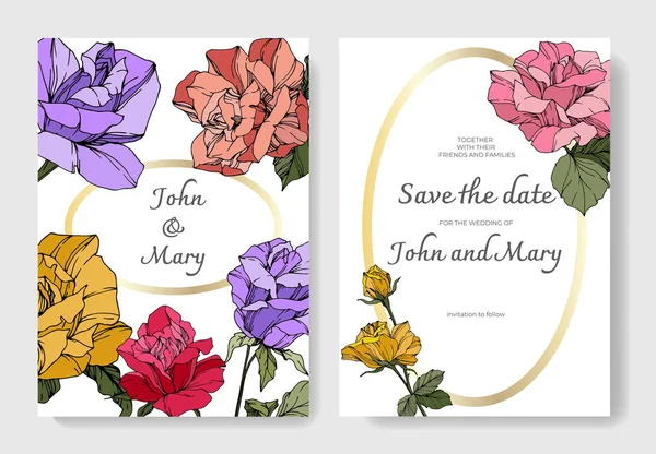 Cartões Brancos Com Flores Rosa Cartões Casamento Com Arte Tinta — Vetor de Stock