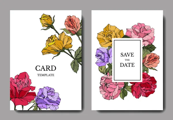 Weiße Karten Mit Rosenblüten Hochzeitskarten Mit Floraler Gravierter Tuschekunst Danke — Stockvektor