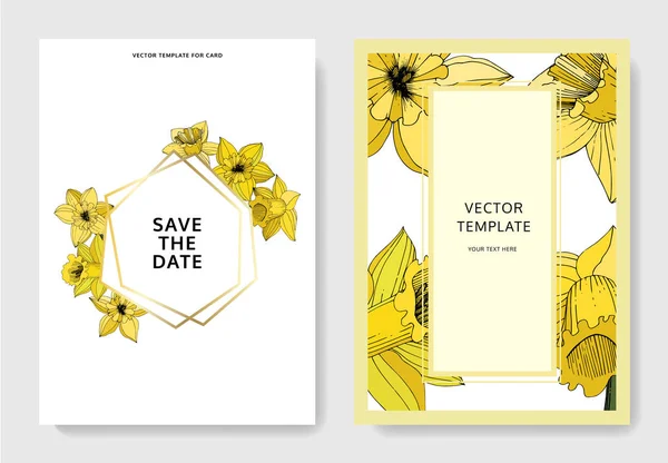 Διάνυσμα Λουλούδια Του Νάρκισσου Κάρτες Γάμου Floral Διακοσμητικά Περιγράμματα Κίτρινα — Διανυσματικό Αρχείο