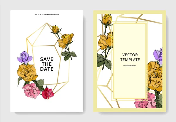 Cartões Brancos Com Flores Rosa Cartões Casamento Com Arte Tinta —  Vetores de Stock