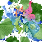 Зеленый гинкго билоба с листьями, изолированными на белом. Акварельная фоновая иллюстрация. Бесшовный рисунок фона. Текстура ткани для печати обоев .