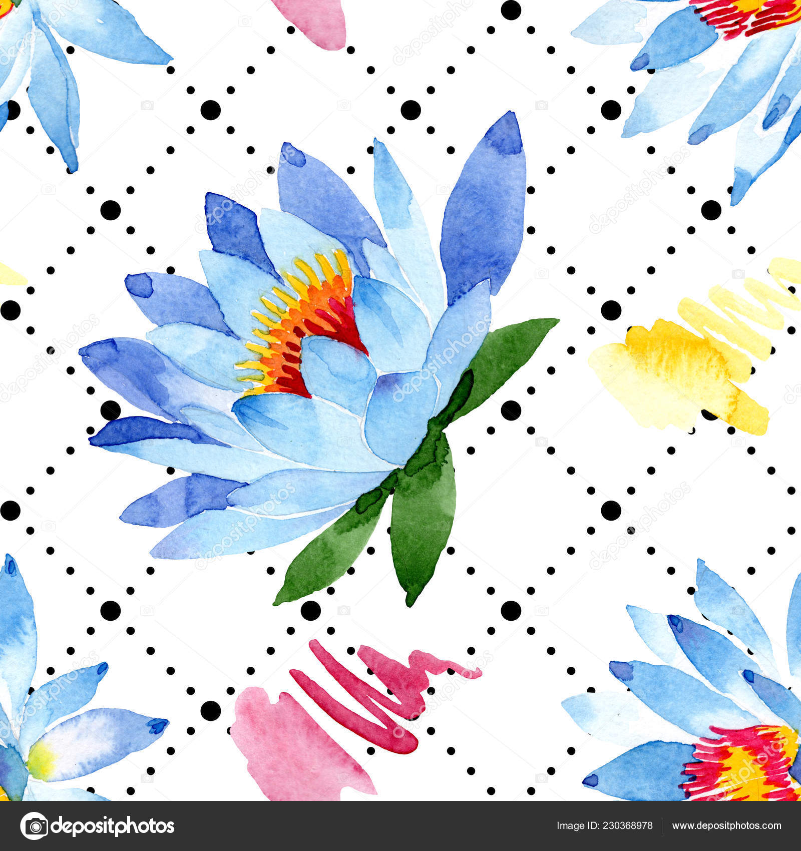 青い蓮の花 水彩画背景イラスト Aquarelle シームレスな背景パターン 壁紙印刷手触りの生地 無料のストック写真 C Andreyanush