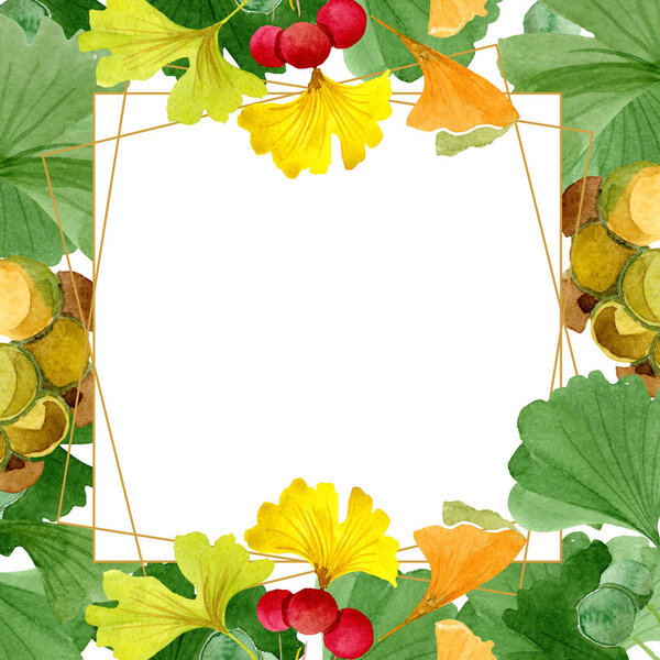 Зеленый гинкго билоба с листьями, изолированными на белом. Акварельная фоновая иллюстрация. Аквариум акварель акварель акварель изолирован на белом. Граничный орнамент
.