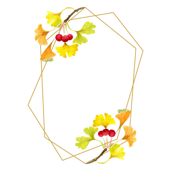 Beautiful green ginkgo biloba with leaves isolated on white. Watercolor background illustration. Watercolour drawing fashion aquarelle isolated on white. Frame border ornament.