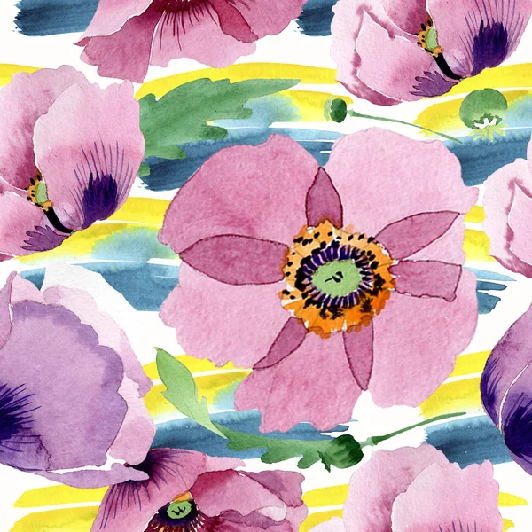 Beautiful Burgundy Poppy Flowers Watercolor Background Illustration Seamless Background Pattern — Free Stock Photo