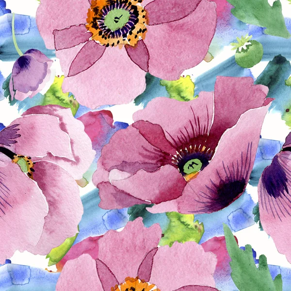 Beautiful Burgundy Poppy Flowers Watercolor Background Illustration Seamless Background Pattern — Stock Photo, Image