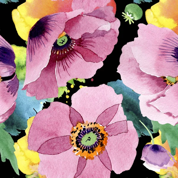 Όμορφα Λουλούδια Της Βουργουνδίας Παπαρούνας Ακουαρέλα Φόντο Εικόνα Απρόσκοπτη Υπόβαθρο — Φωτογραφία Αρχείου