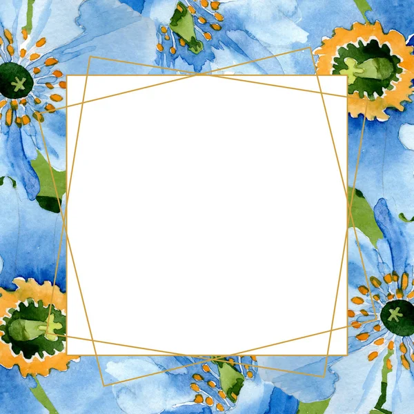 Hermosas Flores Amapola Azul Con Hojas Verdes Aisladas Blanco Ilustración — Foto de Stock