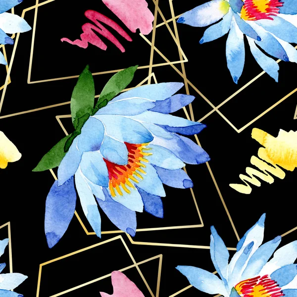 Flores Loto Azul Ilustración Fondo Acuarela Acuarela Acuarela Patrón Fondo — Foto de stock gratis