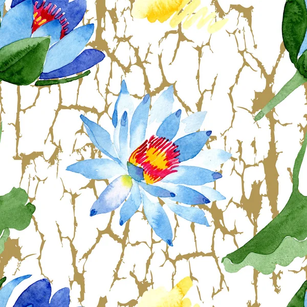 Blue Lotus Flowers Watercolor Background Illustration Watercolour Aquarelle Seamless Background — Stock Photo, Image