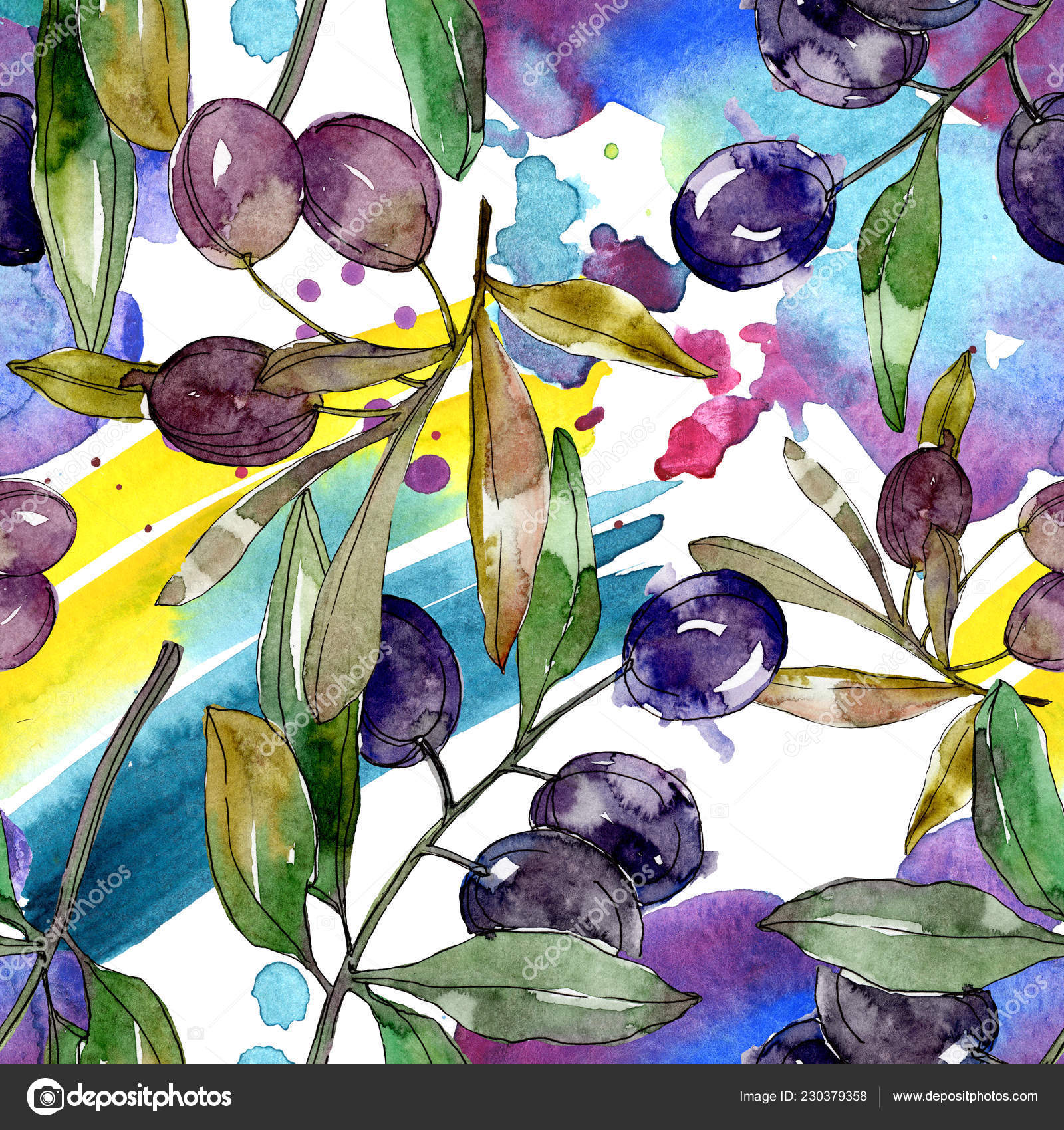 緑の葉 枝に黒オリーブ 植物園の花紅葉 水彩画背景イラスト シームレスな背景パターン 壁紙印刷手触りの生地 無料 のストック写真 C Andreyanush