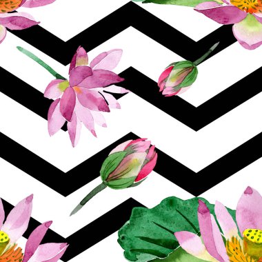 Güzel mor lotus çiçekleri beyaz izole. Suluboya arka plan illüstrasyon. Suluboya aquarelle. Sorunsuz arka plan deseni. Kumaş duvar kağıdı yazdırma doku