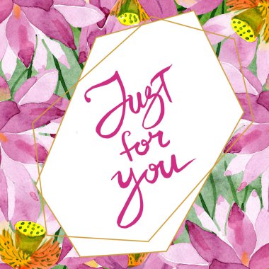 Güzel mor lotus çiçekleri beyaz izole. Suluboya arka plan illüstrasyon. Suluboya çizim moda aquarelle. Çerçeve kenarlığı süsleme. Sadece sen yazıt için