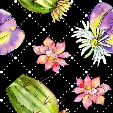 Yeşil kaktüsler. Suluboya arka plan illüstrasyon. Suluboya aquarelle izole. Sorunsuz arka plan deseni. Kumaş duvar kağıdı yazdırma doku.