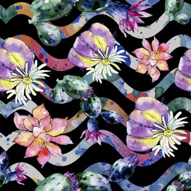 Yeşil kaktüsler. Suluboya arka plan illüstrasyon. Suluboya aquarelle izole. Sorunsuz arka plan deseni. Kumaş duvar kağıdı yazdırma doku.