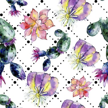 Yeşil kaktüsler. Suluboya arka plan illüstrasyon. Suluboya aquarelle izole. Sorunsuz arka plan deseni. Kumaş duvar kağıdı yazdırma doku.