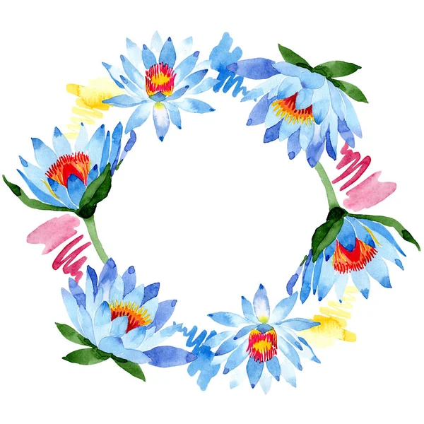 Vackra Blå Lotusblommor Isolerade Vitt Akvarell Bakgrund Illustration Akvarell Ritning — Stockfoto