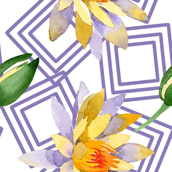 Hermosas Flores Loto Amarillo Aisladas Blanco Ilustración Fondo Acuarela Acuarela — Foto de stock gratis