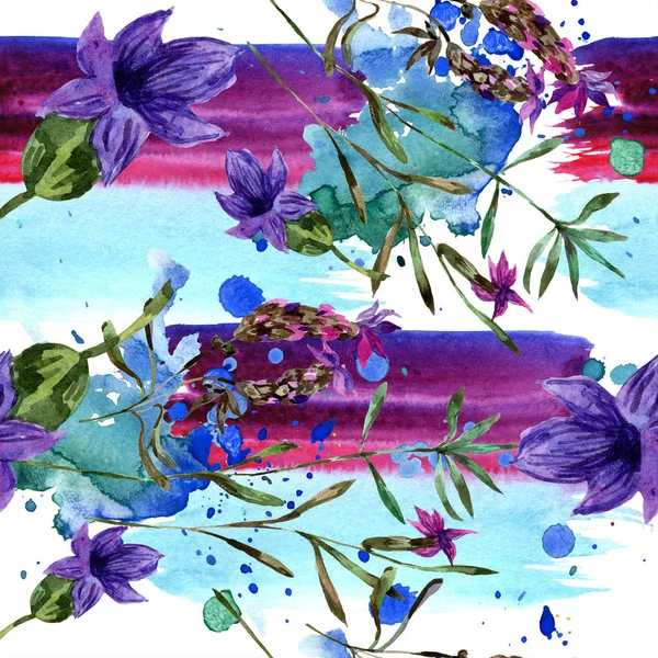 美しい紫色のラベンダーの花は白で隔離 水彩画背景イラスト 水彩描画ファッション Aquarelle シームレスな背景パターン  — 無料ストックフォト