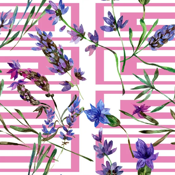 Beautiful purple lavender flowers isolated on white. Watercolor background illustration. Watercolour drawing fashion aquarelle. Seamless background pattern.