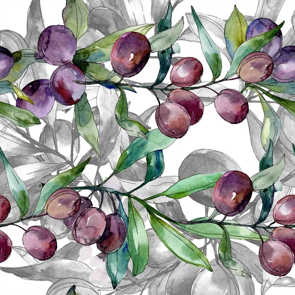 가지에 올리브 식물원 수채화 그림입니다 원활한 패턴입니다 패브릭 — 무료 스톡 포토