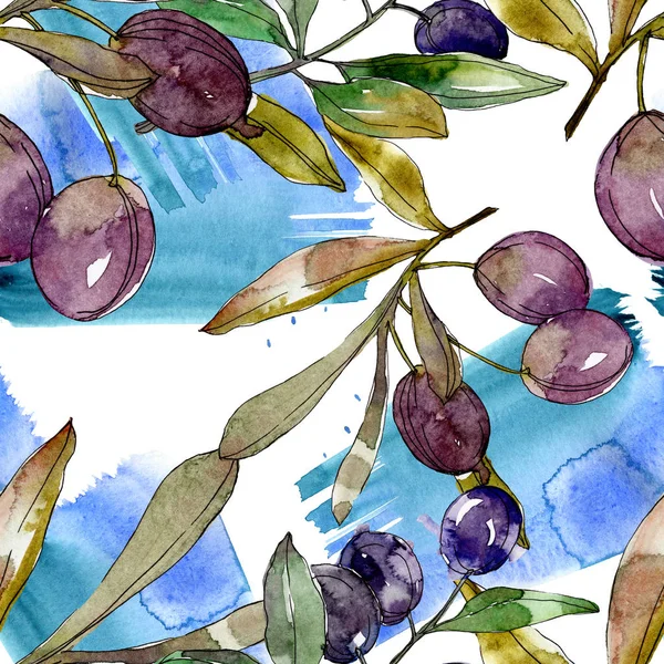 가지에 올리브 식물원 수채화 그림입니다 원활한 패턴입니다 패브릭 — 무료 스톡 포토