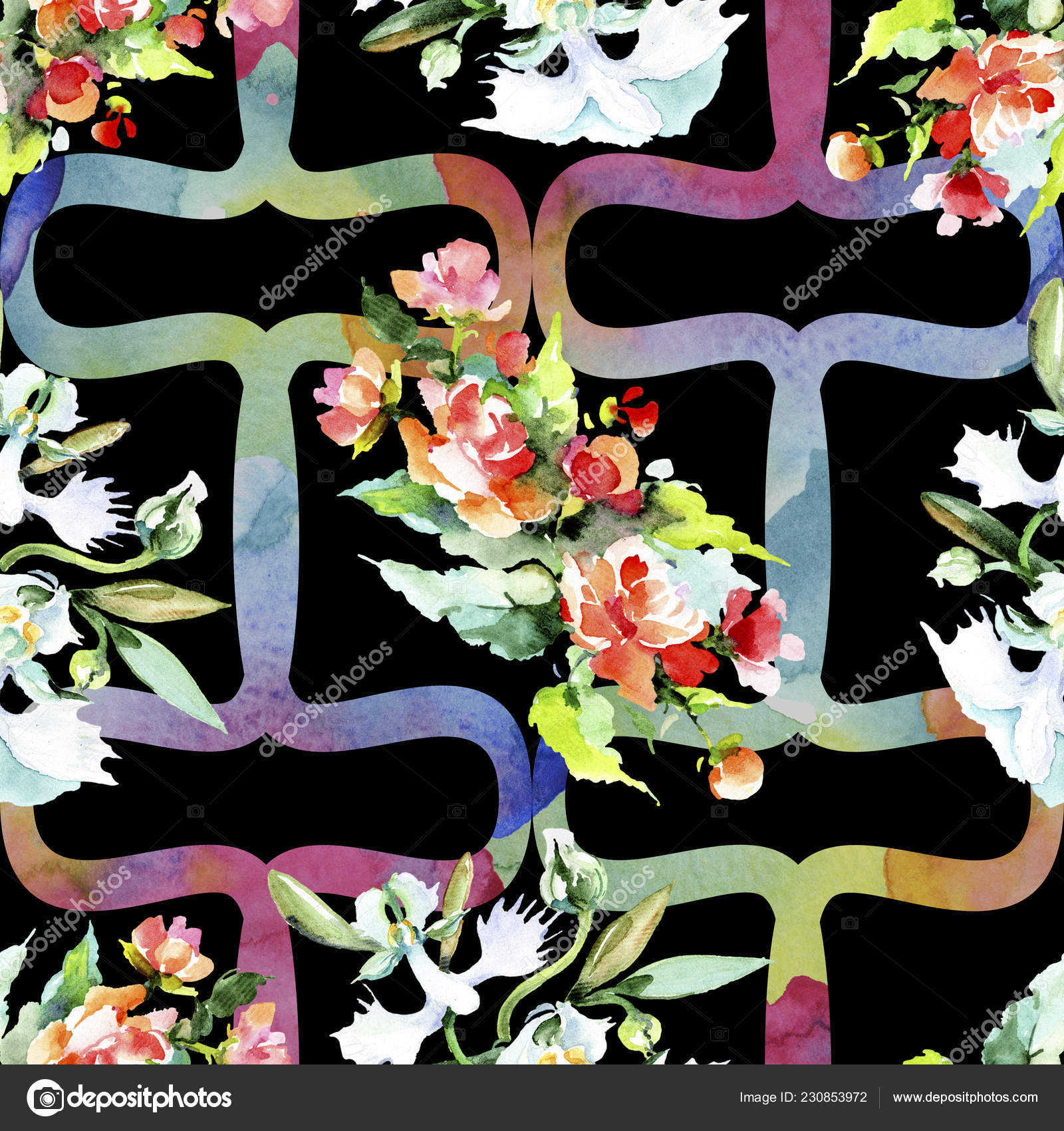 美丽的水彩花背景水彩画水族馆无缝的背景模式织物壁纸打印纹理 免费图库图片 C Andreyanush