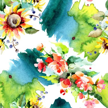 Sulu boya çiçekler çok güzel arka plan. Suluboya çizim aquarelle. Sorunsuz arka plan deseni. Kumaş duvar kağıdı yazdırma doku.