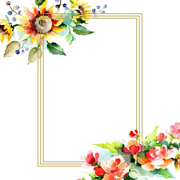 白い背景の上の美しい水彩画花 水彩描画 Aquarelle 花の図要素の分離の花束 フレーム枠飾り  — 無料ストックフォト
