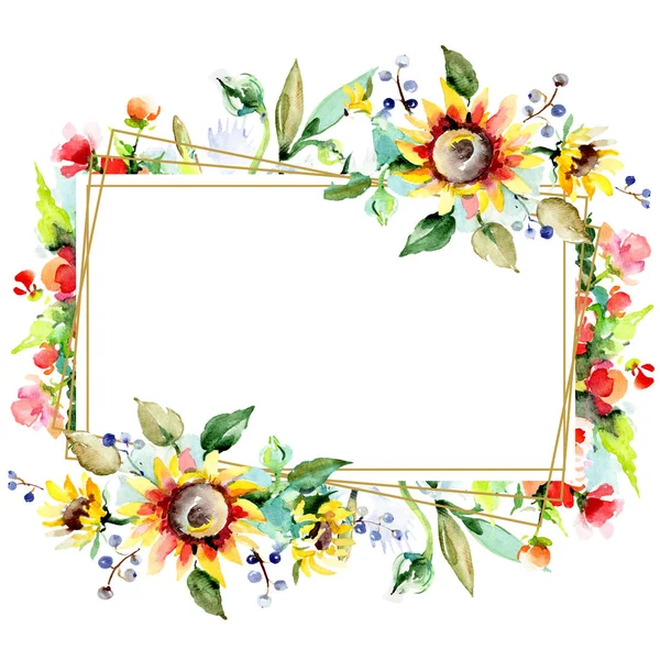 白い背景の上の美しい水彩画花 水彩描画 Aquarelle 花の図要素の分離の花束 フレーム枠飾り — ストック写真