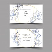 Wedding cards with floral decorative borders. Beautiful orchid flowers. Thank you, rsvp, invitation elegant cards illustration graphic set.