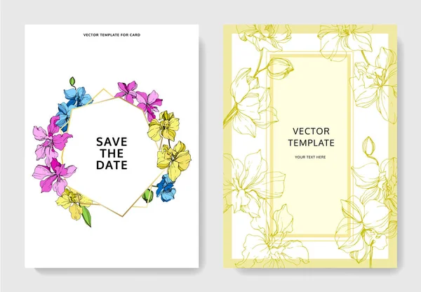 Cartes Mariage Avec Bordures Décoratives Florales Belles Fleurs Orchidée Merci — Image vectorielle