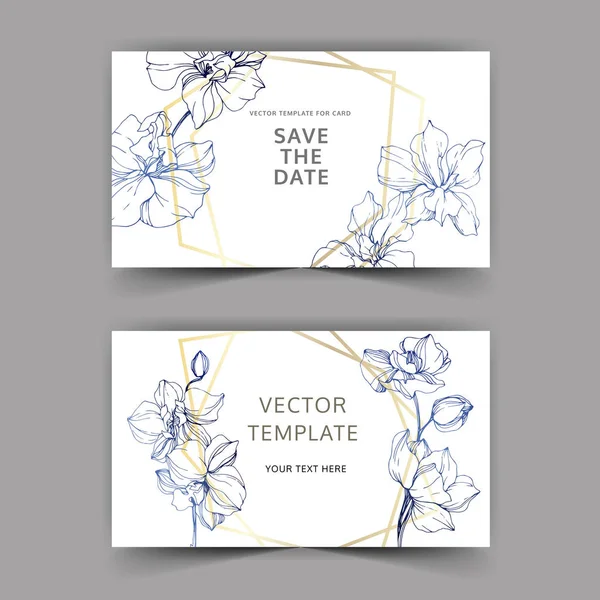Hochzeitskarten Mit Floralen Zierrändern Schöne Orchideenblüten Danke Rsvp Einladung Elegante — Stockvektor