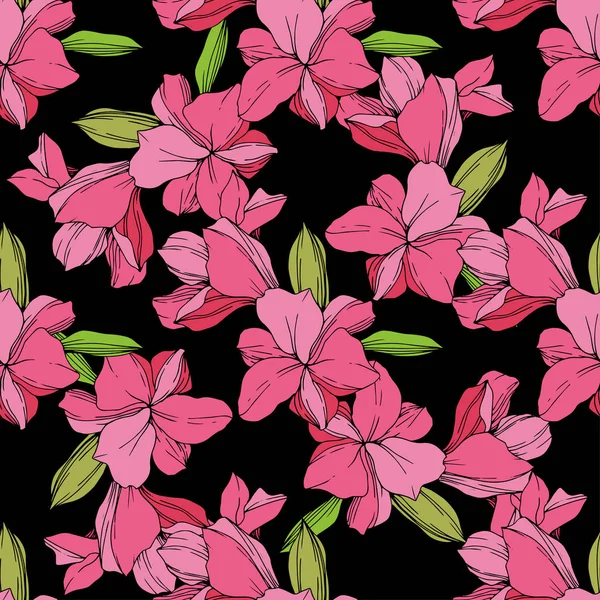Krásné Růžové Květy Orchidejí Vzor Bezešvé Pozadí Fabric Tapety Tisku — Stockový vektor