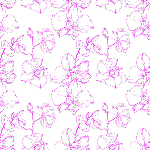 Красивые розовые цветы орхидеи. Бесшовный рисунок фона. Ткань обои печать текстуры. Гравировка чернил
.