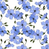 Krásné modré květy lnu. Ryté inkoust umění. Bezproblémové vzor na bílém podkladu. Fabric tapety tisku textura.