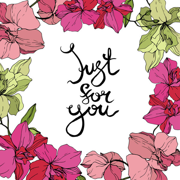 Розовые и желтые орхидеи. Гравировка чернил. Цветочные границы. Только для вас каллиграфия с монограммой.
.