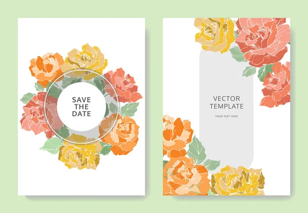 Vector Rose Flowers Wedding Cards Floral Borders Thank You Rsvp — Stock Vector