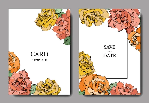 Fleurs Vectorielles Roses Cartes Mariage Avec Bordures Florales Merci Rsvp — Image vectorielle