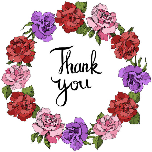 Вектор. Розовые цветы выделены на белом фоне. Прекрасные розы с гравировкой чернил. Спасибо за рукописную монограмму.
.