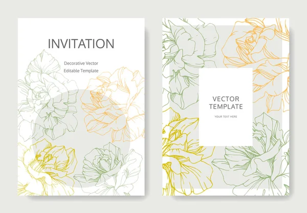 Vektor Rosenblüten Hochzeitskarten Mit Blumenrändern Danke Rsvp Einladung Elegante Karten — Stockvektor