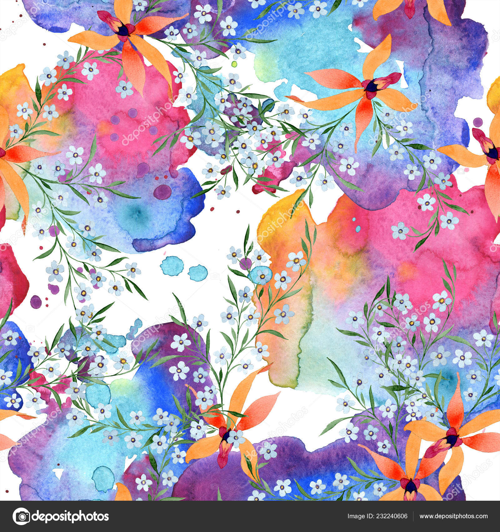 Blue Orange Flowers Watercolour Drawing Background Orchids Forget Nots Stock Photo Image By C Andreyanush Blue Orange Flowers Watercolour Drawing Background Orchids Forget Nots Stock Photo Image By C Andreyanush