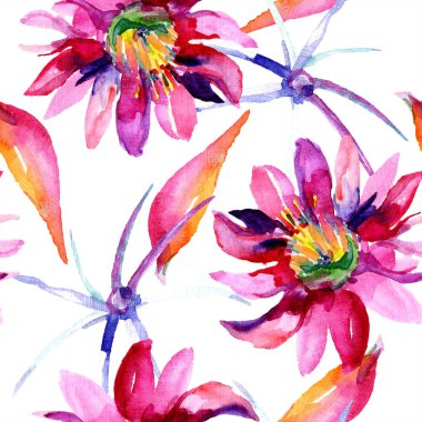 Pembe çiçekli kaktüs. Sulu boya Dikişsiz arka plan deseni. 