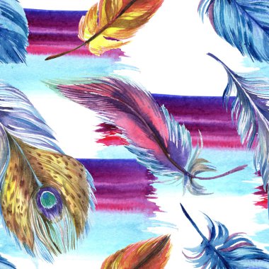 Soyut boya darbeleri ile renkli tüyler. Sorunsuz arka plan deseni. Kumaş duvar kağıdı yazdırma doku.