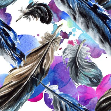 Siyah suluboya çizimi tüy. Sorunsuz arka plan deseni. Kumaş duvar kağıdı yazdırma doku. 