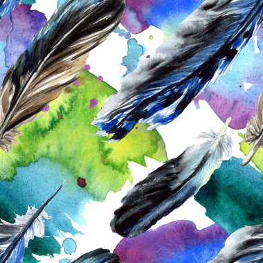 Siyah suluboya çizimi tüy. Sorunsuz arka plan deseni. Kumaş duvar kağıdı yazdırma doku. 