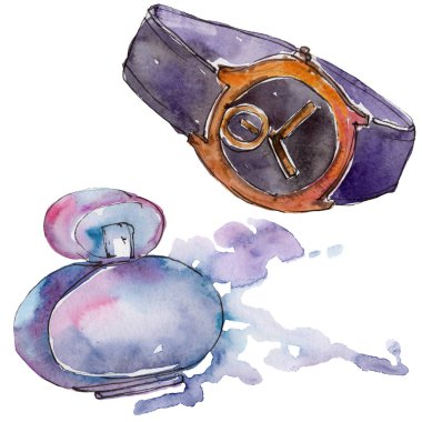Moda izole aksesuarları illüstrasyon suluboya tarzında ayarla
